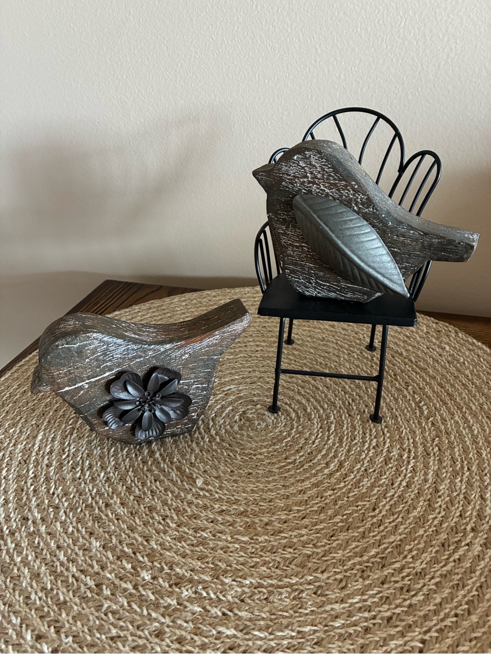 Hobby Lobby Brown and Black Distressed Wood-Look Bird Sculptures Set of 2